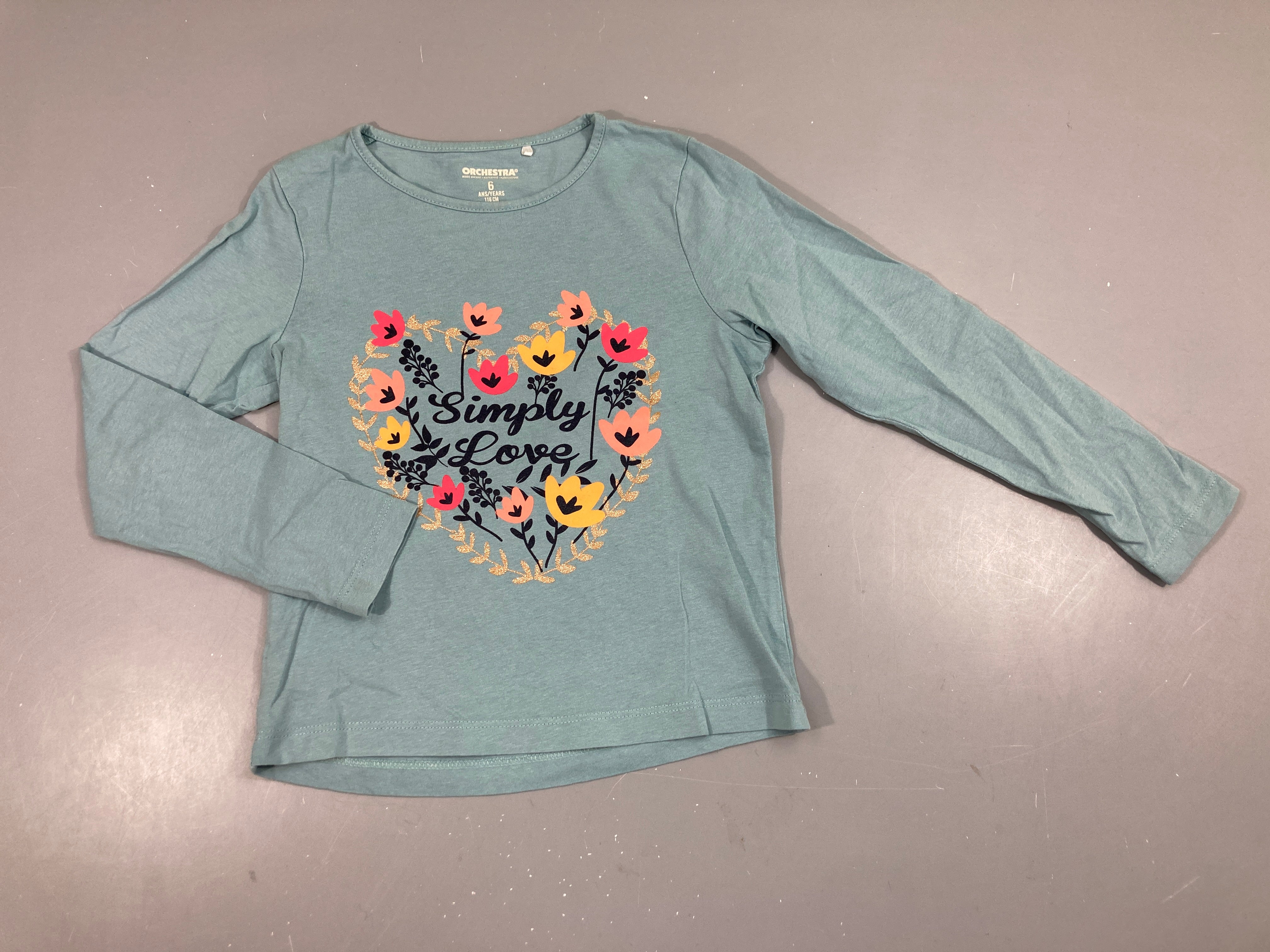 T-shirt m.l bleu flammé fleurs irisé