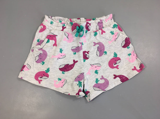 Short jersey gris chiné baleines mauves-roses, moins cher chez Petit Kiwi