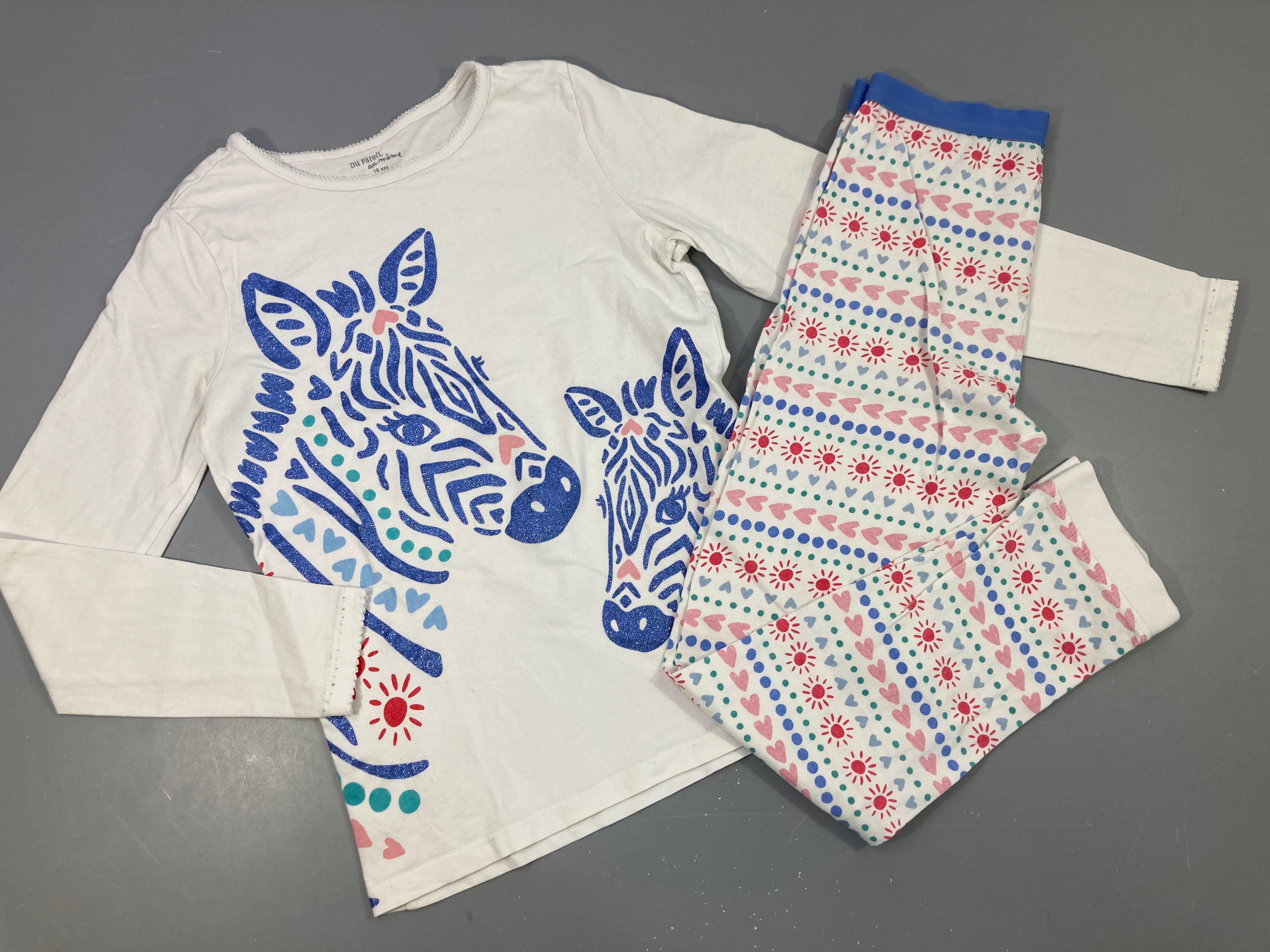Pyjama 2pcs jersey blanc zèbre irisé