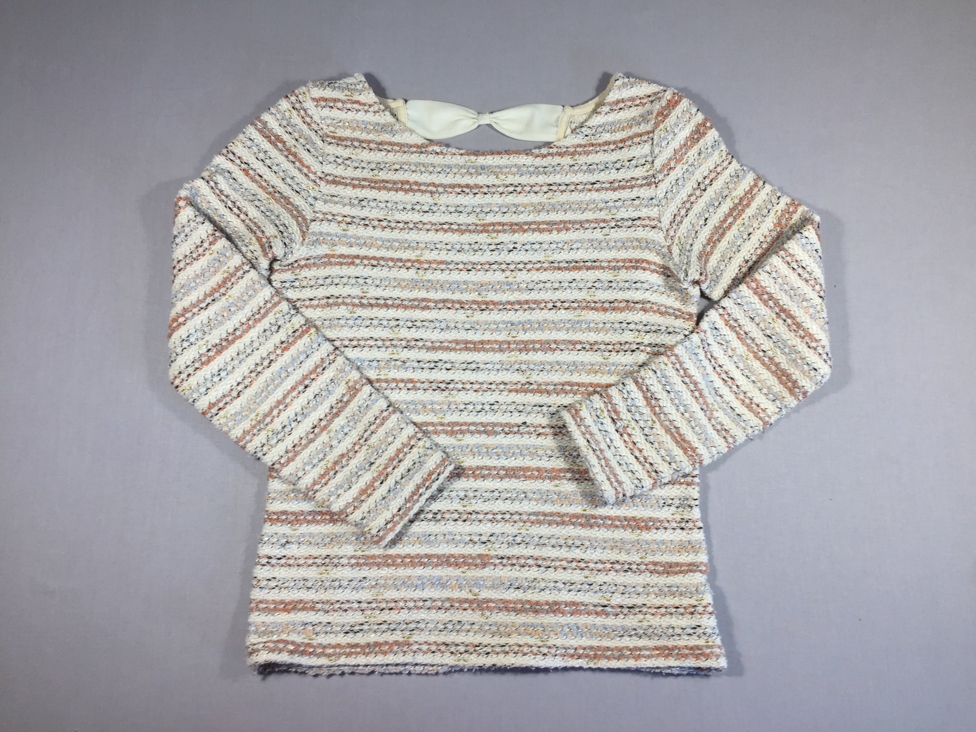 Naf Naf - Pull texturé - ligné- encolure V avec 3 noeuds dans le dos -  XS