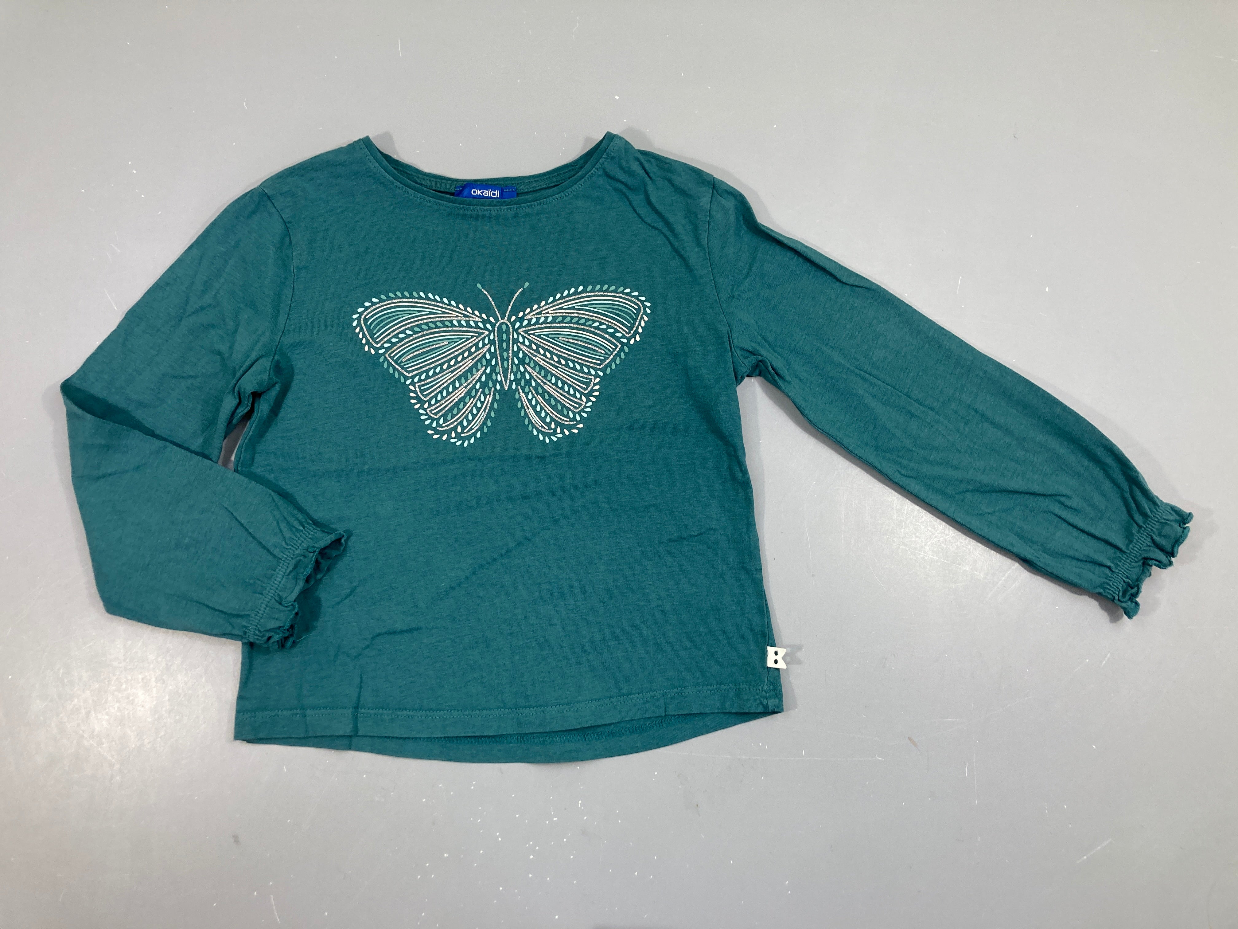 T-shirt m.l vert flammé papillon irisé