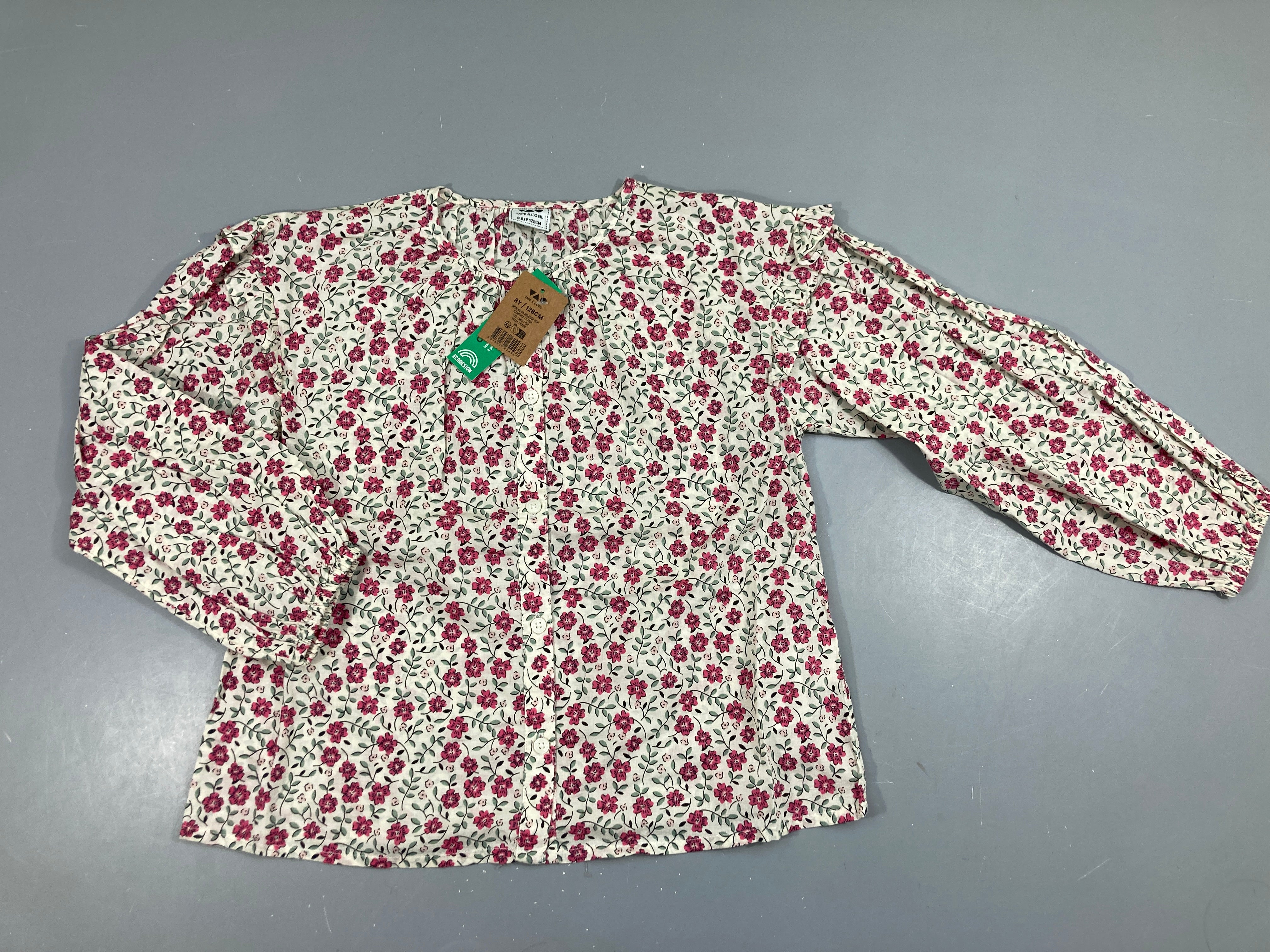 NEUF Chemisier blanc fleurs