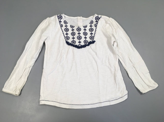 T-shirt m.l blanc flammé broderie bleu foncé haut, moins cher chez Petit Kiwi