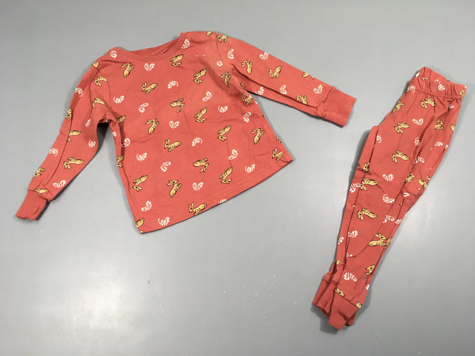 Pyjama 2pcs jersey rose orangé Biches Cute, moins cher chez Petit Kiwi