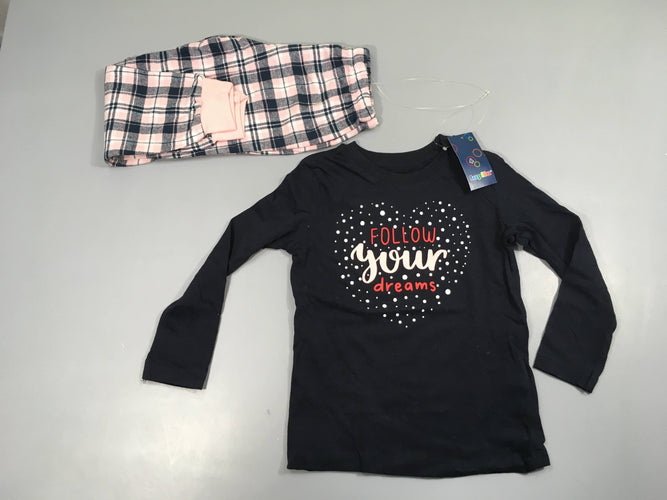 Neuf-Pyjama 2pcs jersey bleu foncé à carreaux rose Your dreams, moins cher chez Petit Kiwi