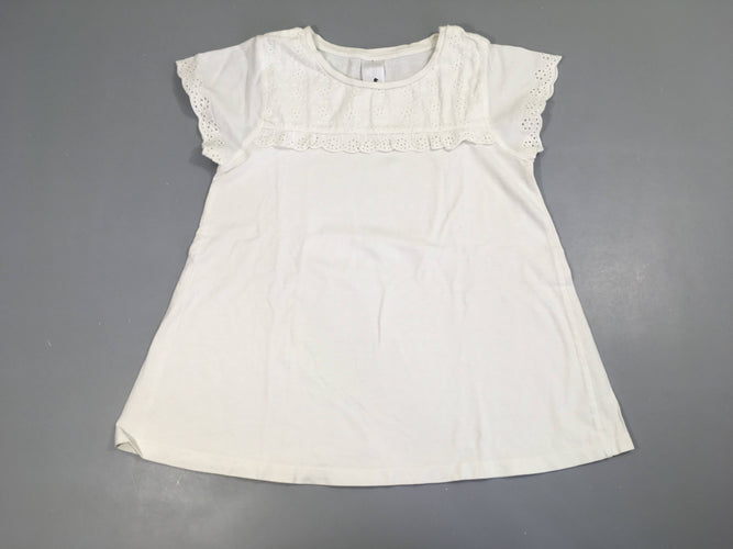 T-shirt m.c blanc broderie haut, moins cher chez Petit Kiwi