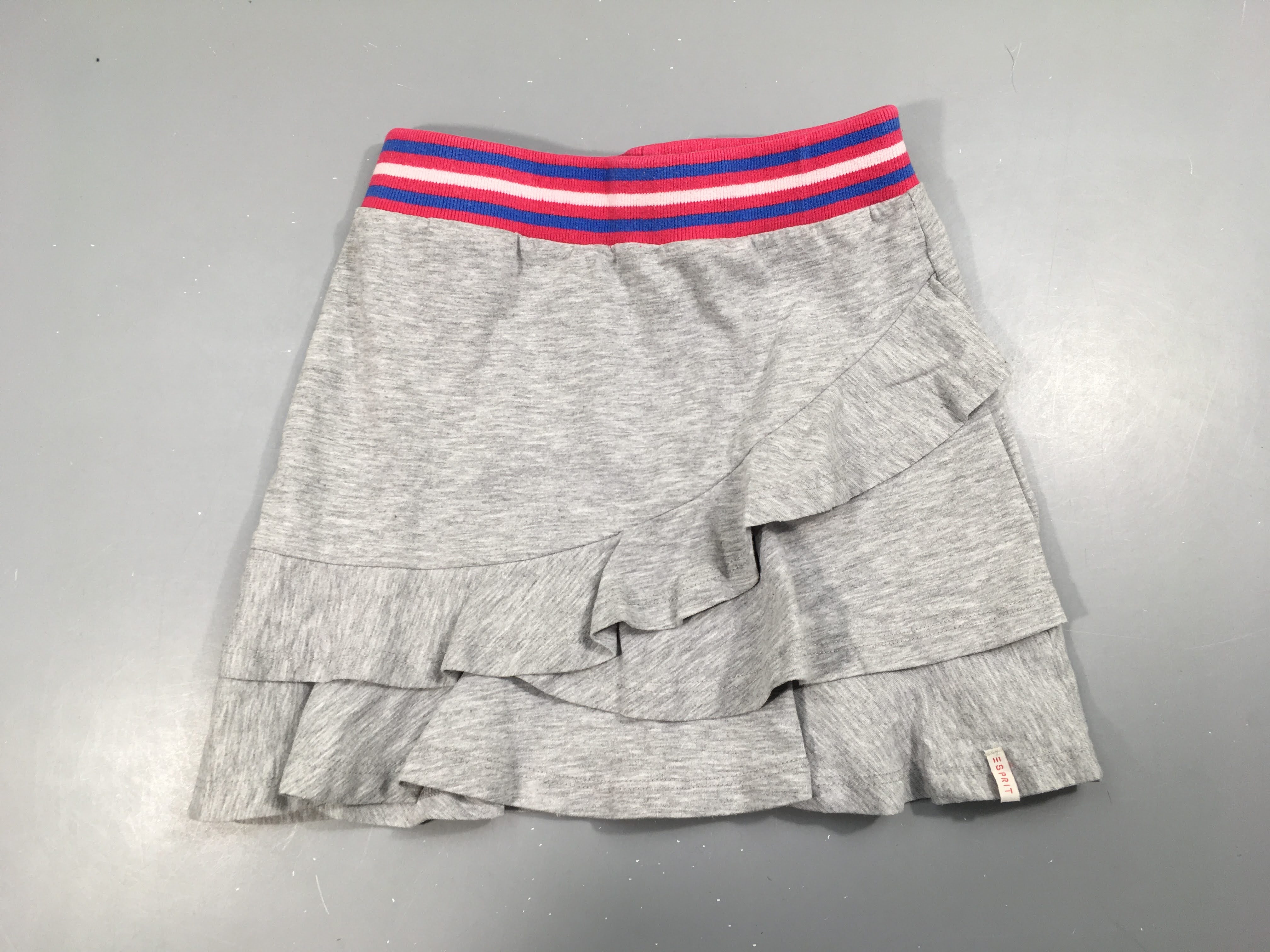 Jupe jersey grise élastique rose-bleu