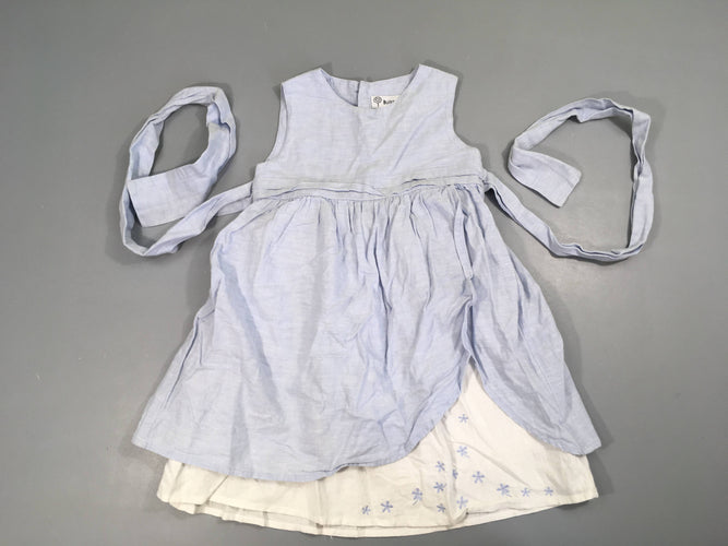 Robe s.m bleu-blanc 55% Lin jupon à boutonner, moins cher chez Petit Kiwi