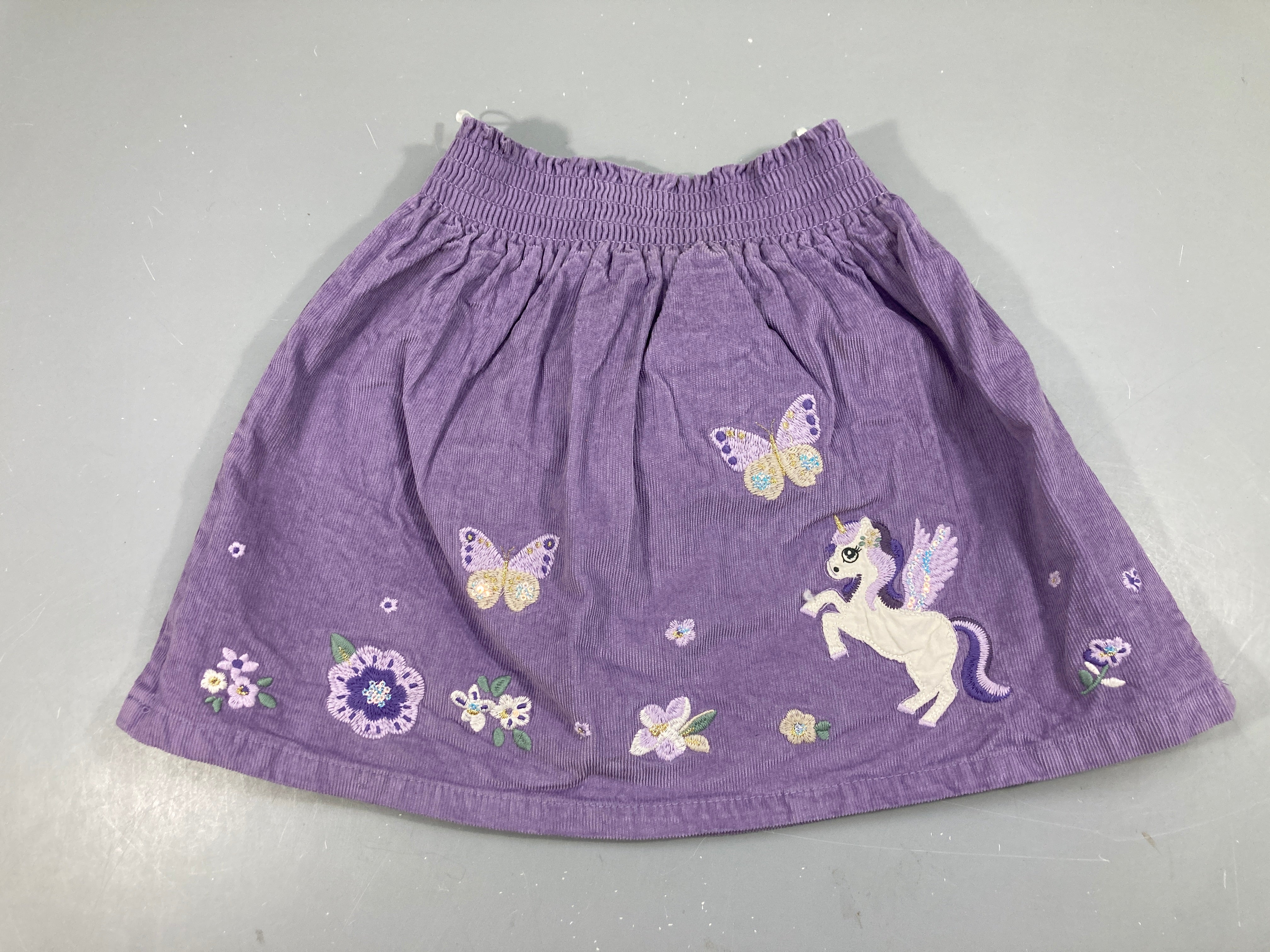 Jupe velours côtelé mauve licorne sequins