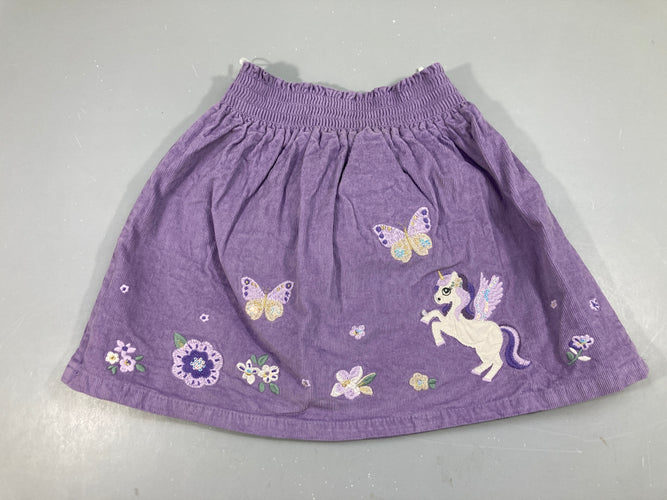 Jupe velours côtelé mauve licorne sequins, moins cher chez Petit Kiwi