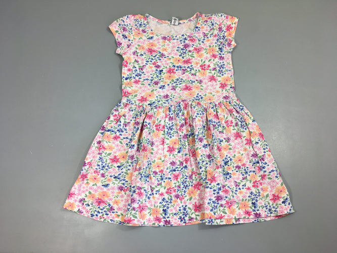 Robe m.c jersey fleurie rose, moins cher chez Petit Kiwi