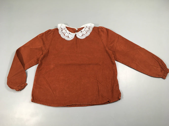 Blouse velours terracotta col dentelle, moins cher chez Petit Kiwi