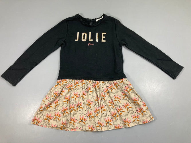 Robe m.l molleton bleu marine Jolie sequins bas cton beige fleurs, moins cher chez Petit Kiwi
