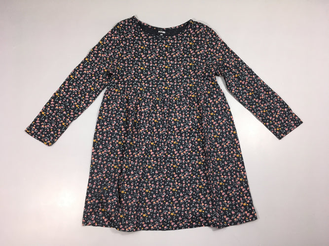 Robe m.l jersey bleu foncé fleurie rose-jaune, moins cher chez Petit Kiwi