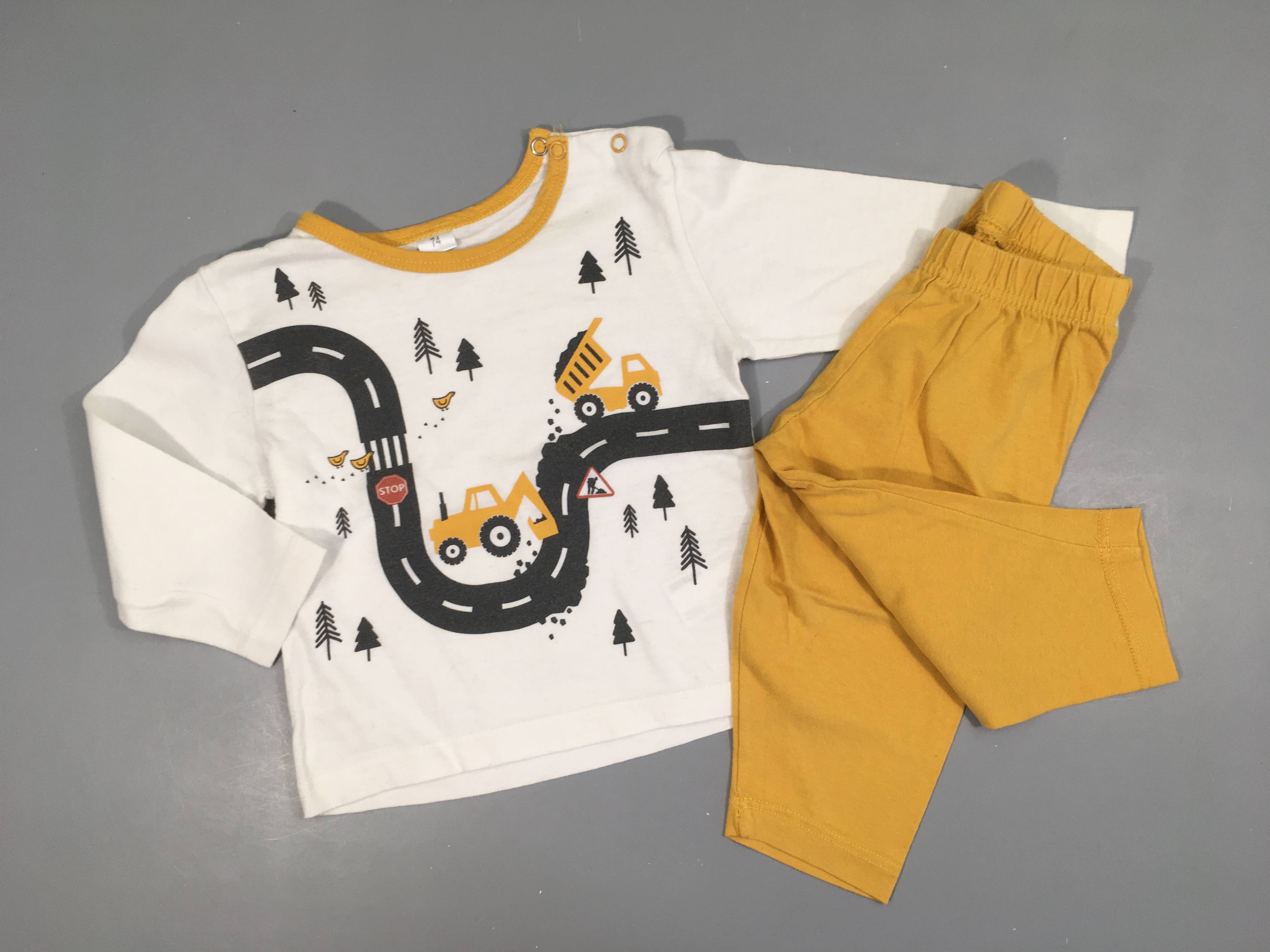 Pyjama 2pcs jersey blanc/moutarde chantier Légèrement bouloché