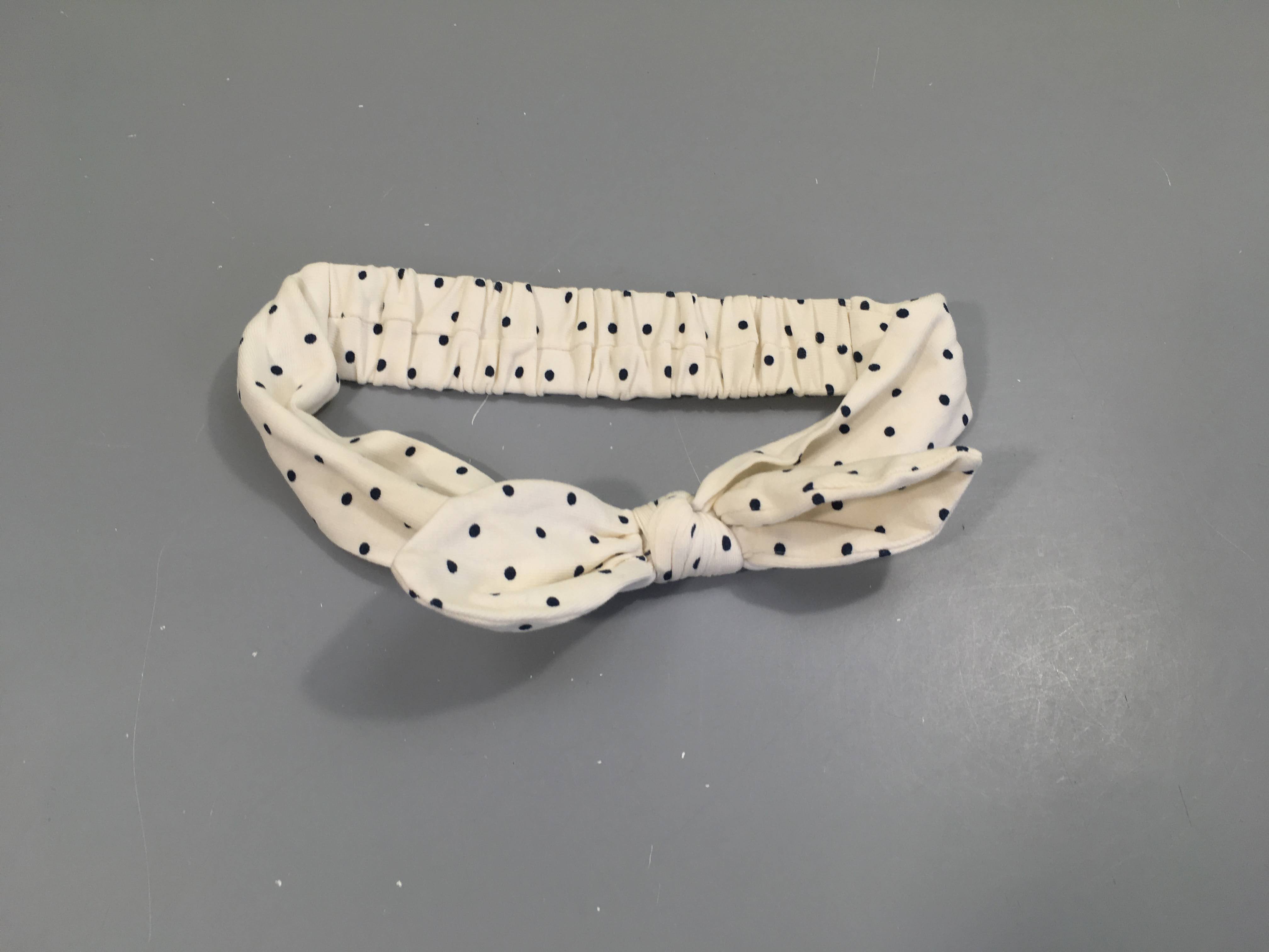 Bandeau jersey blanc pois bleu marine