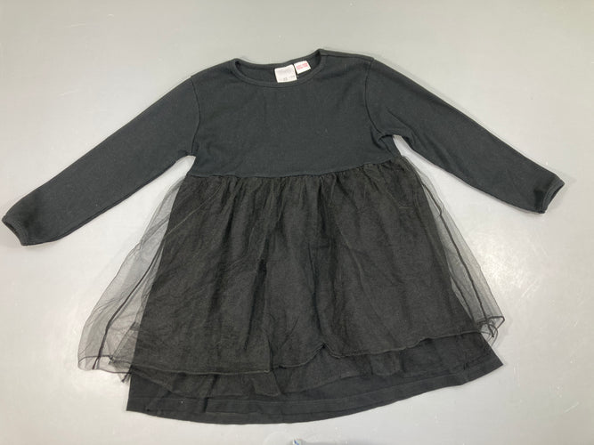 Robe m.l molleton côtes noir bas tulle, moins cher chez Petit Kiwi