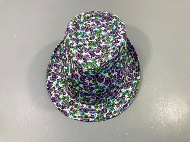 Chapeau blanc à fleurs mauve et bleu, moins cher chez Petit Kiwi