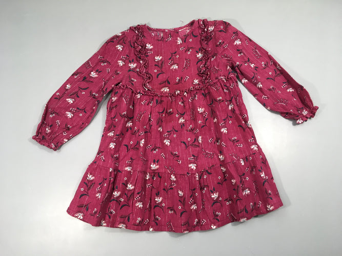 Robe m.l rose foncé fleuri fil métalisé argenté, moins cher chez Petit Kiwi