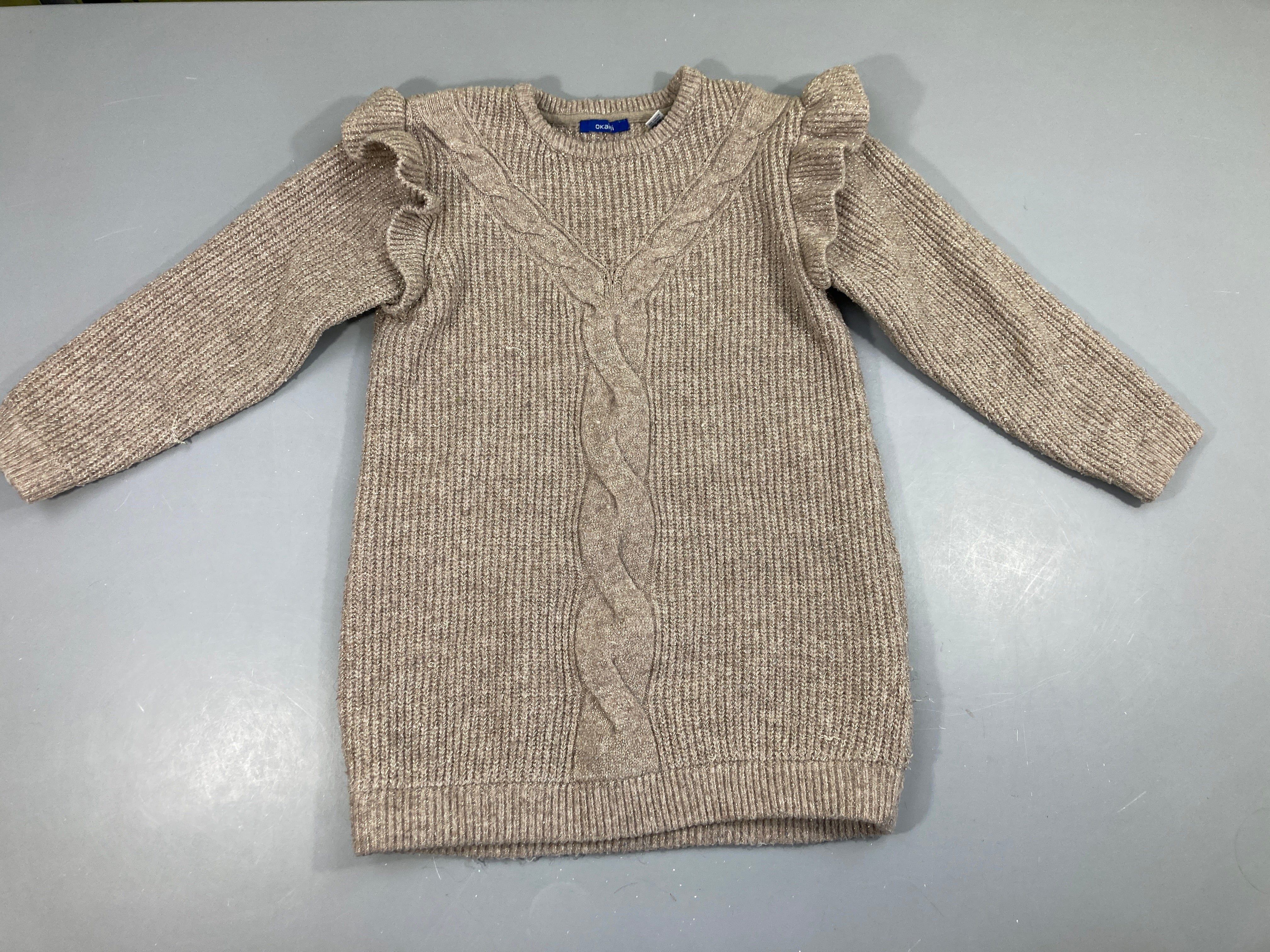 Robe m.l pull beige irisé, 4% laine, un peu boulochée