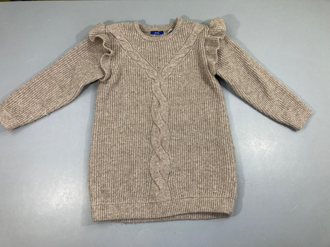 Robe m.l pull beige irisé, 4% laine, un peu boulochée, moins cher chez Petit Kiwi