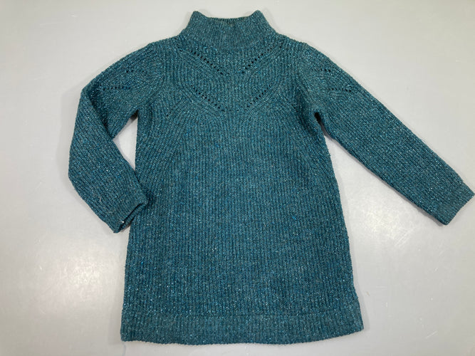 Robe m.l pull vert irisé, laine?, légèrement boulochée, moins cher chez Petit Kiwi
