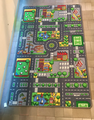 Tapis de jeux réversible ville/campagne, côté campagne bouloché, moins cher chez Petit Kiwi