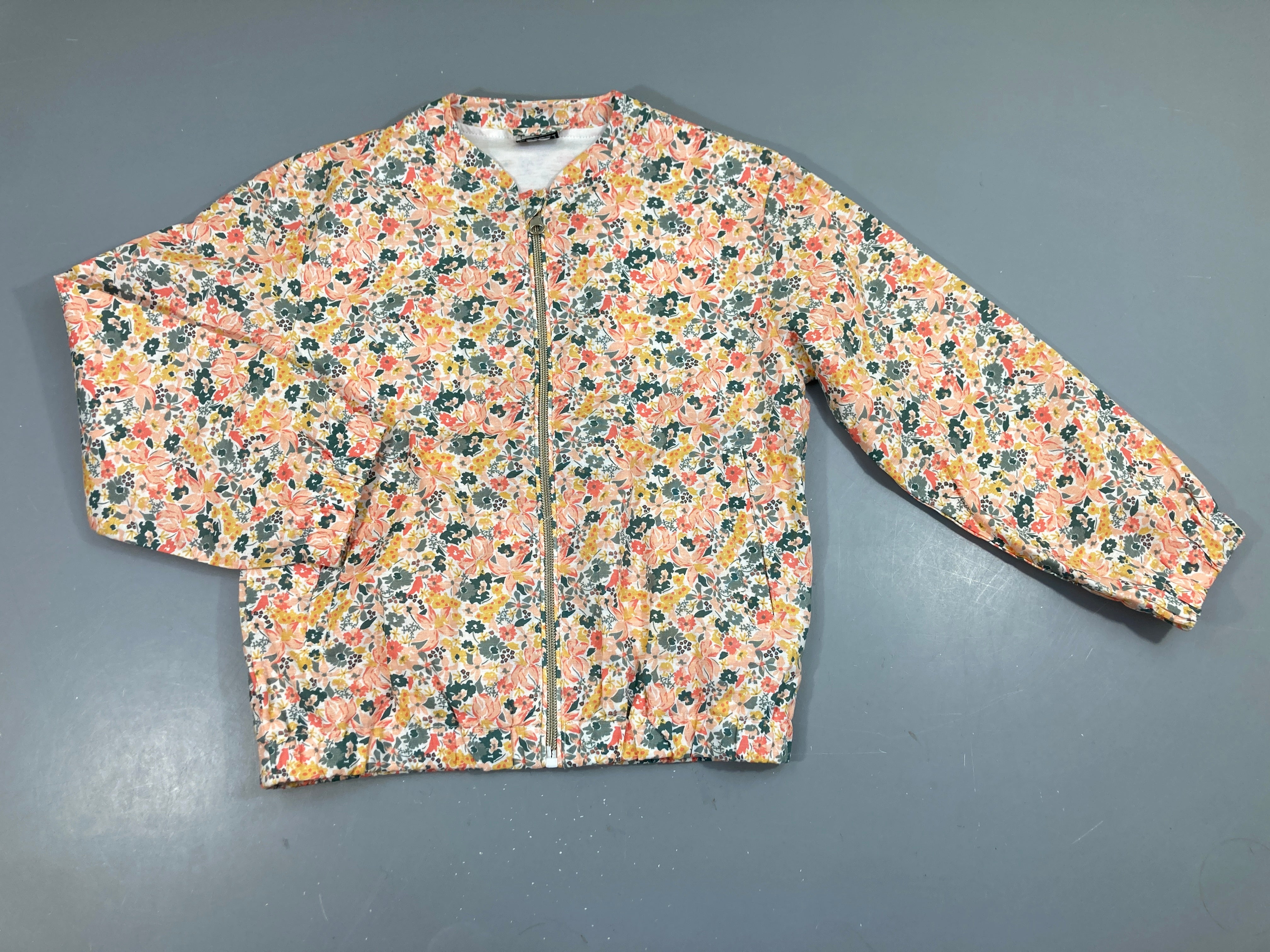 Veste zippée légère coton blanc fleurs