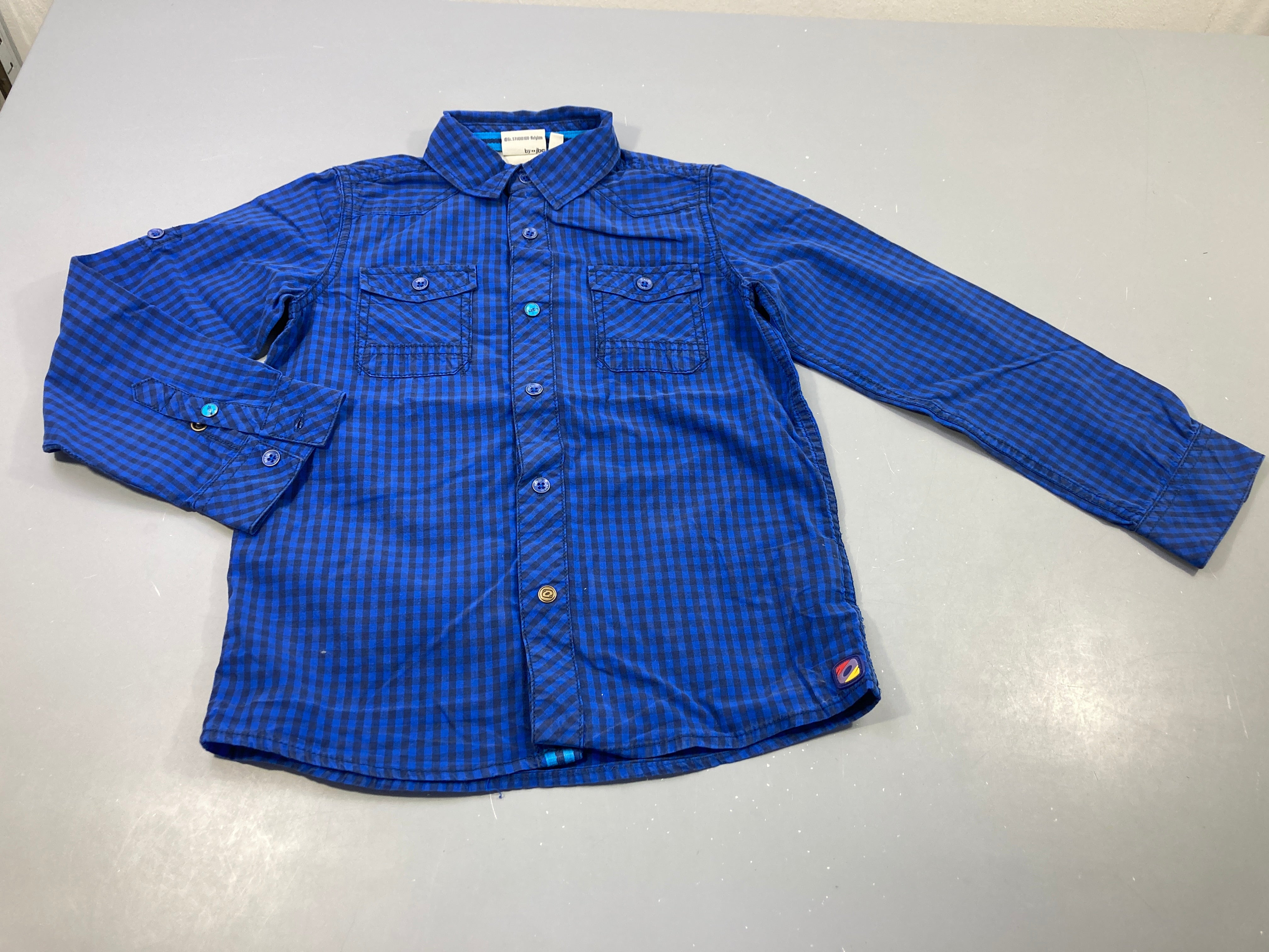 Chemise m.l bleu à carreaux bleu marine
