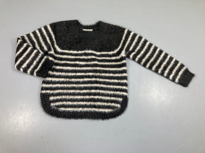 Pull duveteux noir irisé rayé blanc, moins cher chez Petit Kiwi