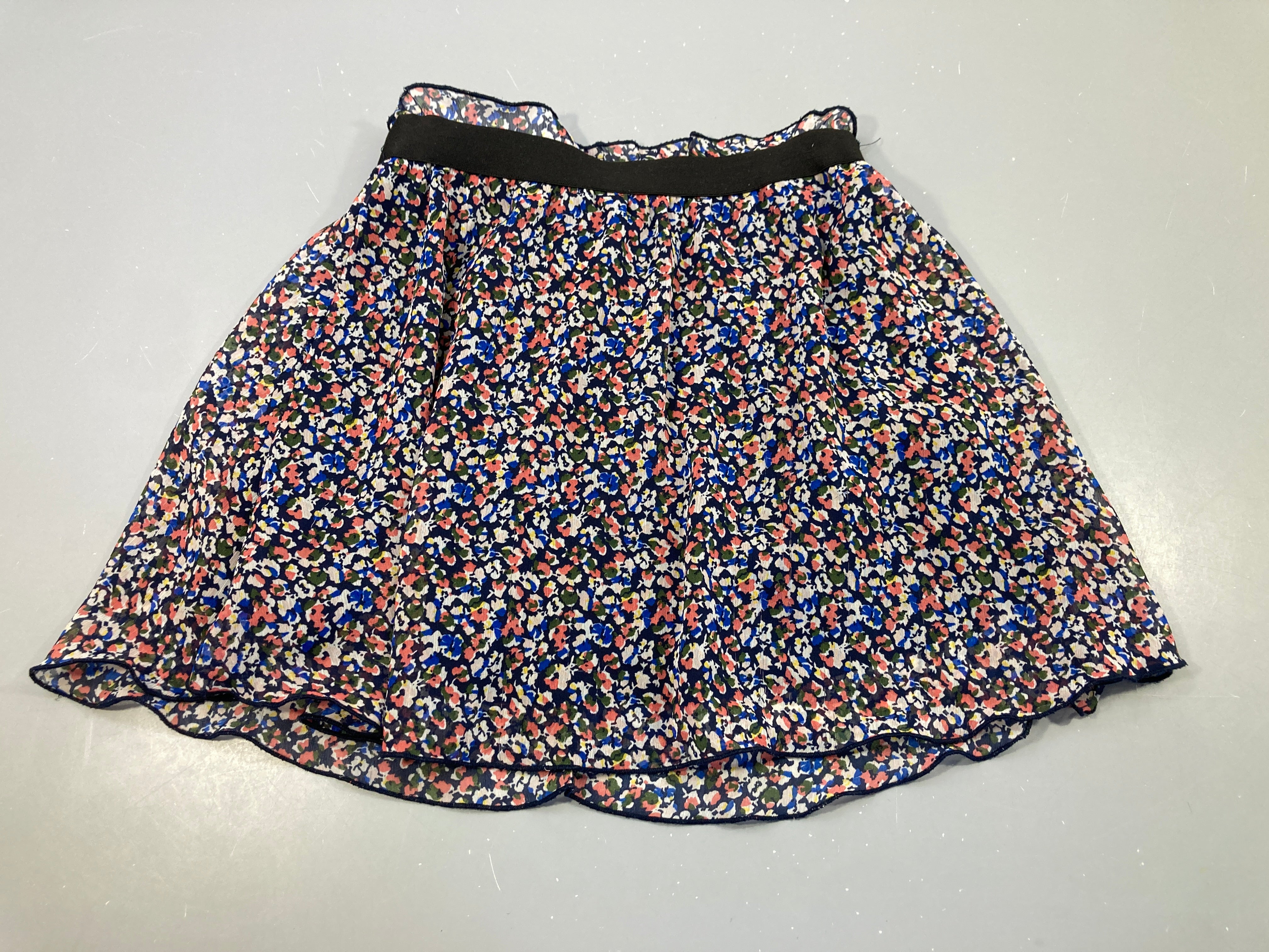 Jupe  en voile doublée bleu marine à fleurs