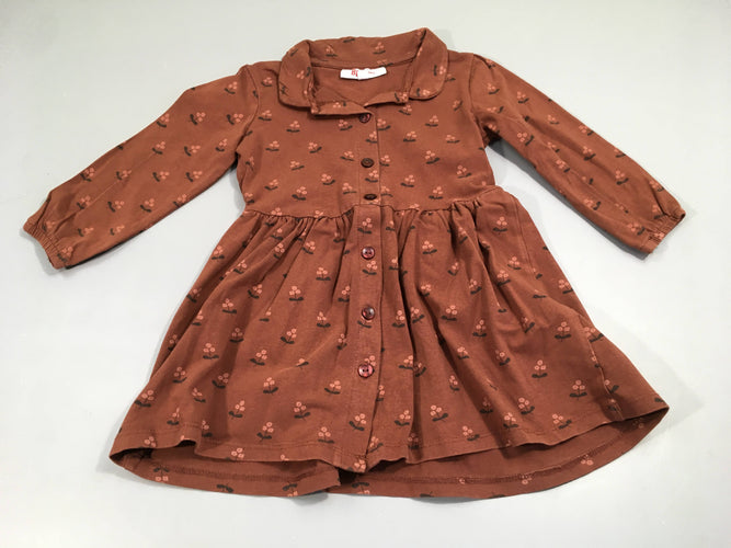 Robe m.l jersey brun avec fleurs, moins cher chez Petit Kiwi