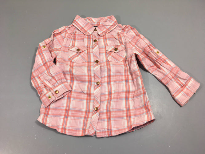 Chemise à carreaux tons roses, moins cher chez Petit Kiwi
