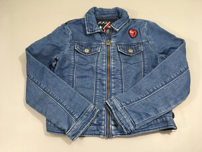 Blouson zippé jeans bleu, dos molleton bleu foncé, paris minuit, moins cher chez Petit Kiwi