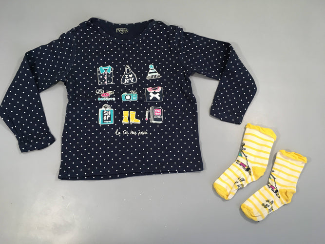 T-shirt m.l bleu foncé pois + chaussettes, moins cher chez Petit Kiwi