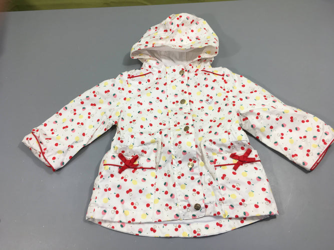 Manteau de pluie à capuche blanc/cerises, moins cher chez Petit Kiwi