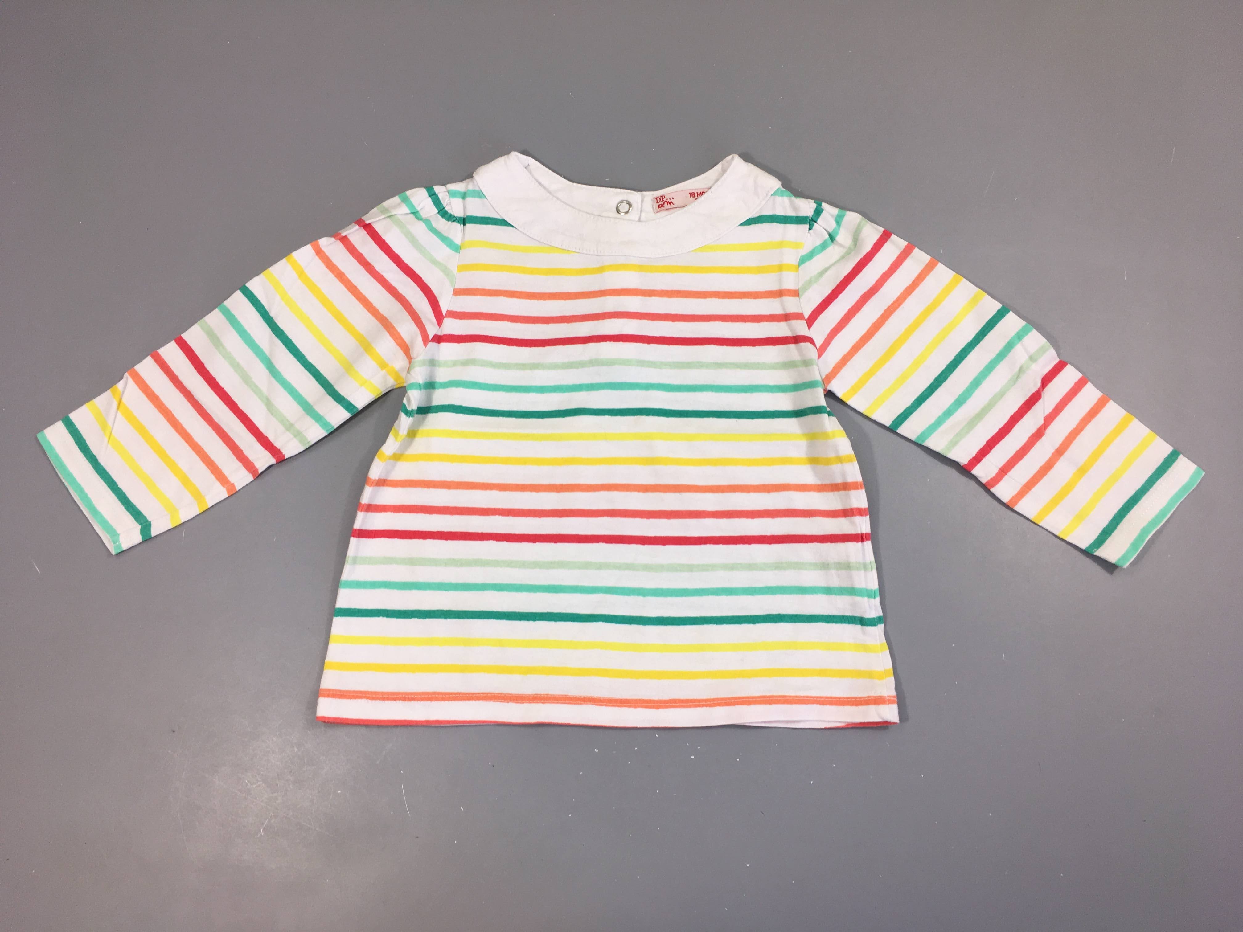 T-shirt m.l blanc rayé multicolore, jaune