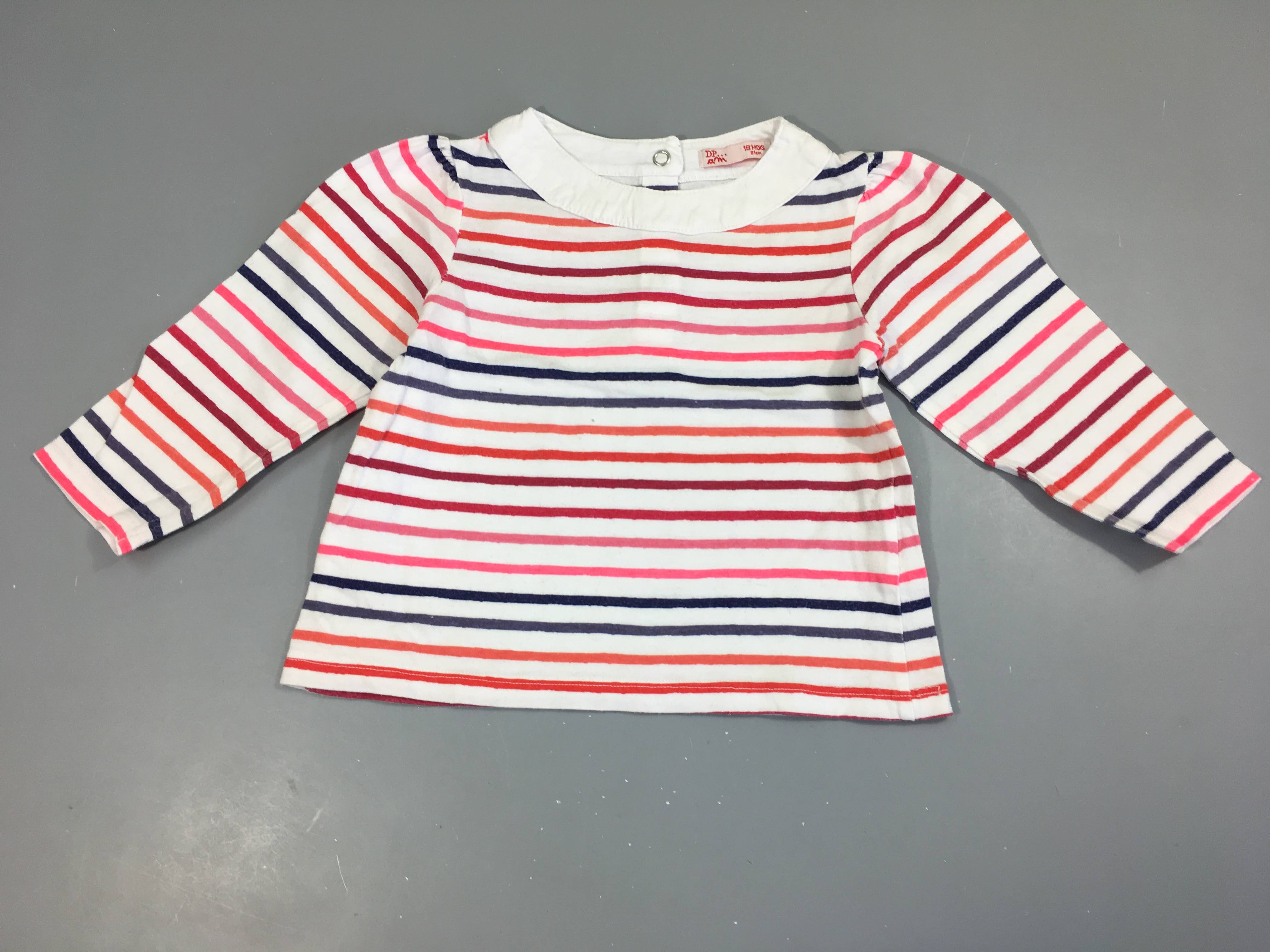 T-shirt m.l blanc rayé multicolore