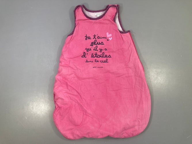 Gigoteuse  légèrement ouatinée rose Je t'aime Boulochée, moins cher chez Petit Kiwi