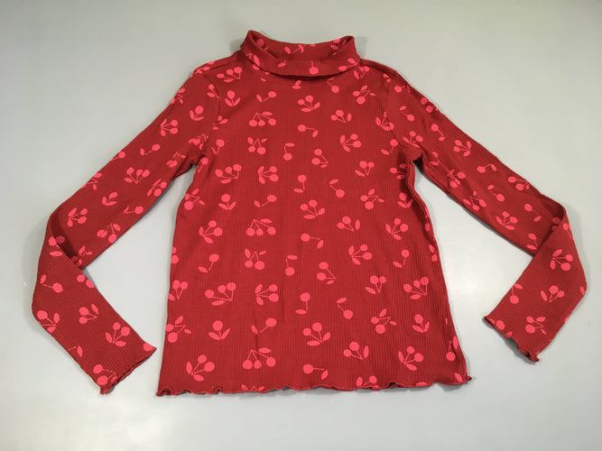 T-shirt col roulé côtes rouge cerises, moins cher chez Petit Kiwi