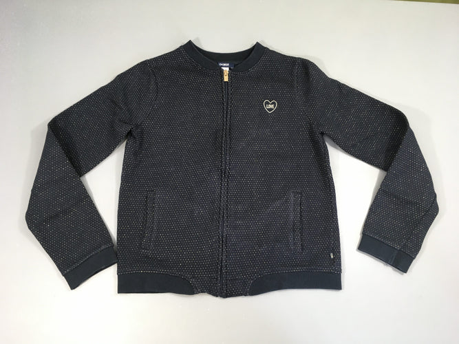 sweat zippé bleu marine pois argentés Love, moins cher chez Petit Kiwi