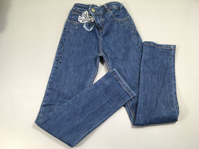 Jeans droit bleu , noeud et brillants, moins cher chez Petit Kiwi