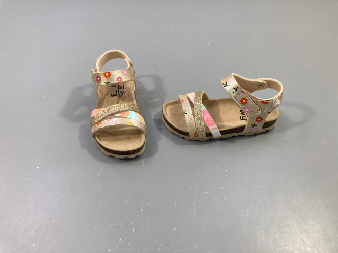 Neuf sandales dorées fleuries/paillettes, 23, moins cher chez Petit Kiwi