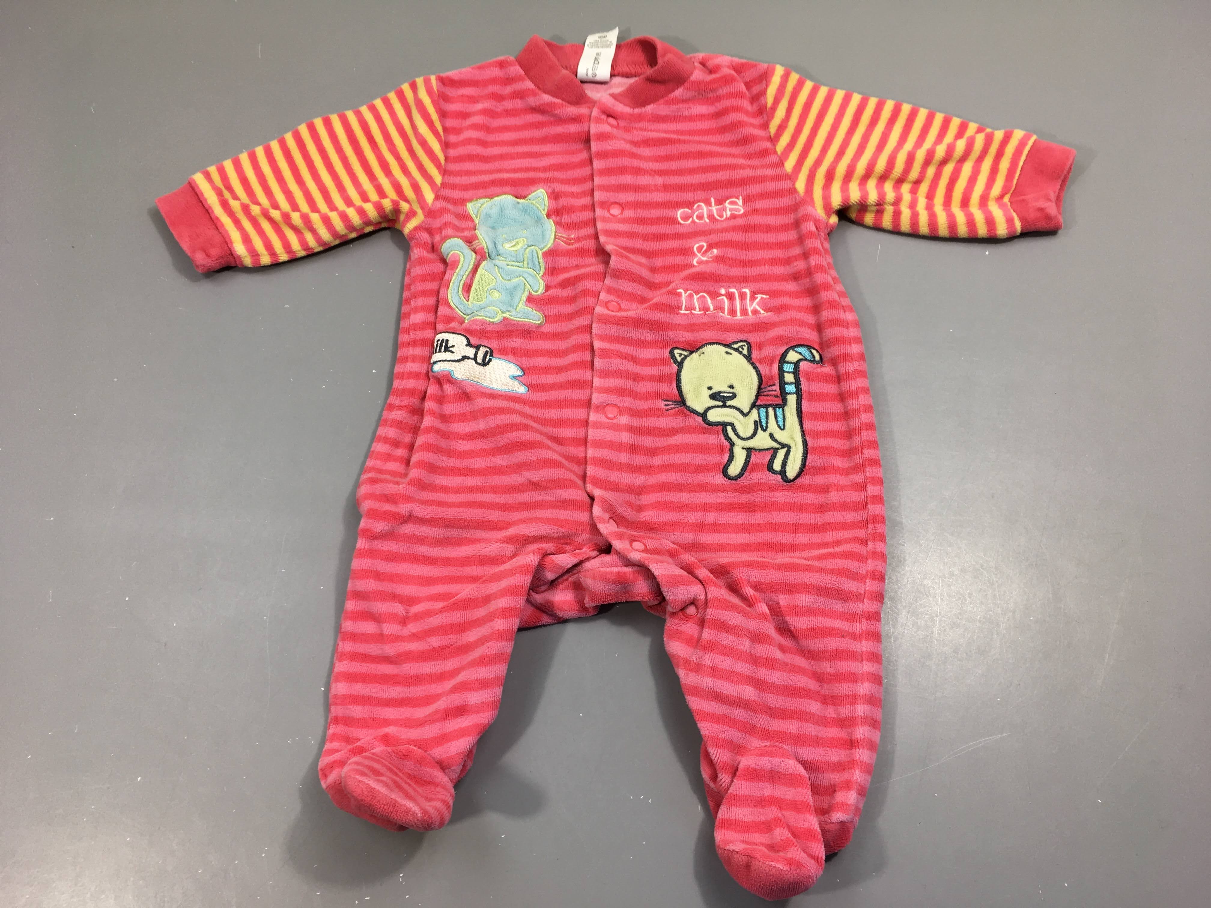 Pyjama éponge velours ligné rose, chat