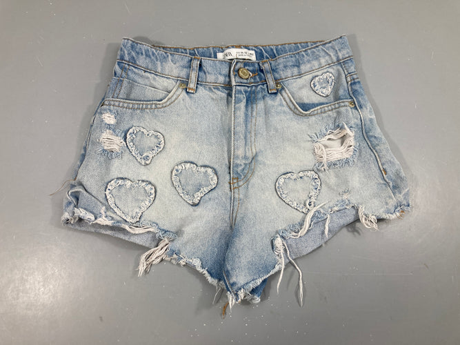 Short jean clair coeurs, moins cher chez Petit Kiwi