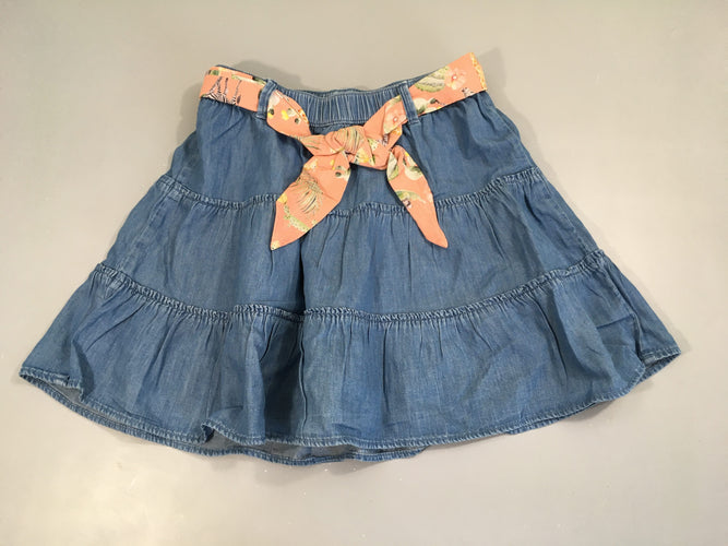 Jupe denim ceinture rose, moins cher chez Petit Kiwi