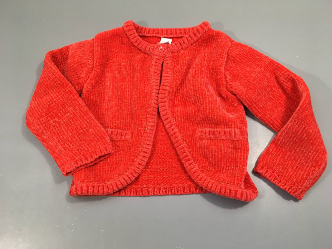 Gilet rouge fil chenille, fil doré, moins cher chez Petit Kiwi