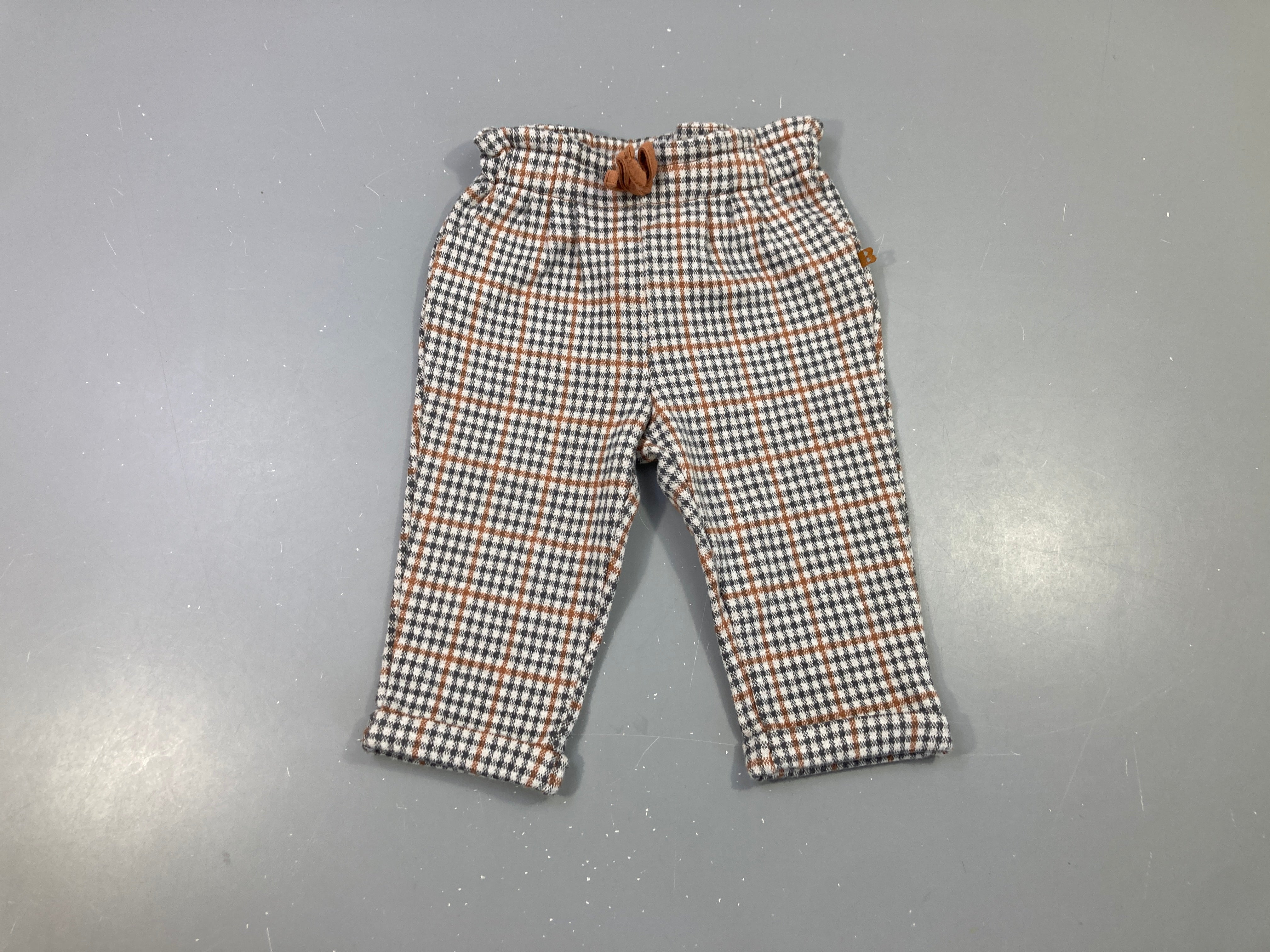 Pantalon molleton carreaux écru/kaki/brun noeud