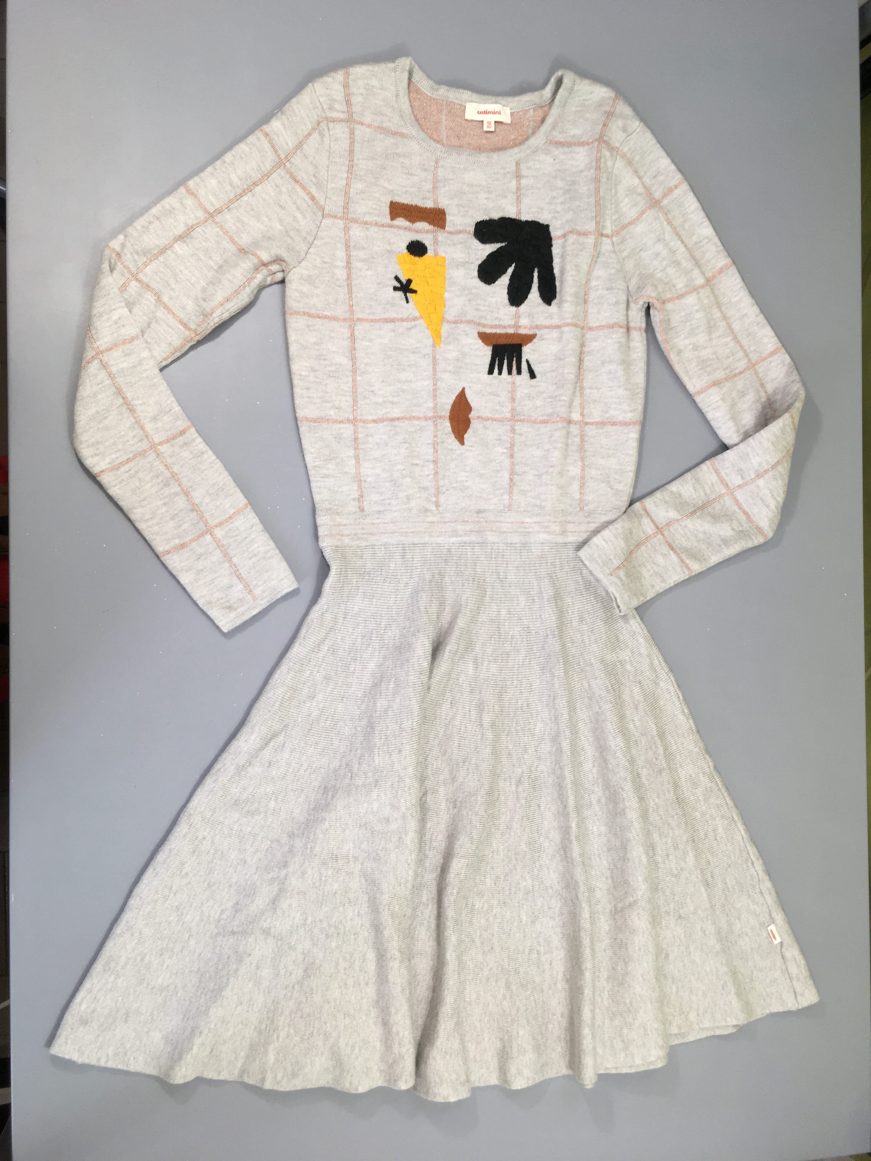 Robe m.l pull gris chiné à carreaux motifs, 9% laine