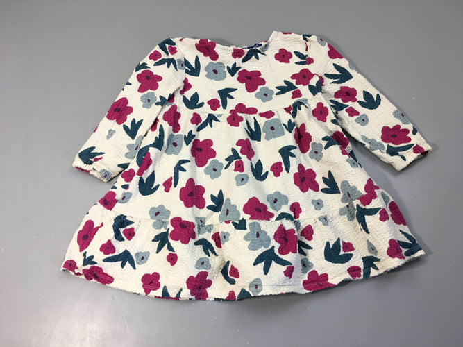 Robe m.l molleton texturé écru fleurs, moins cher chez Petit Kiwi